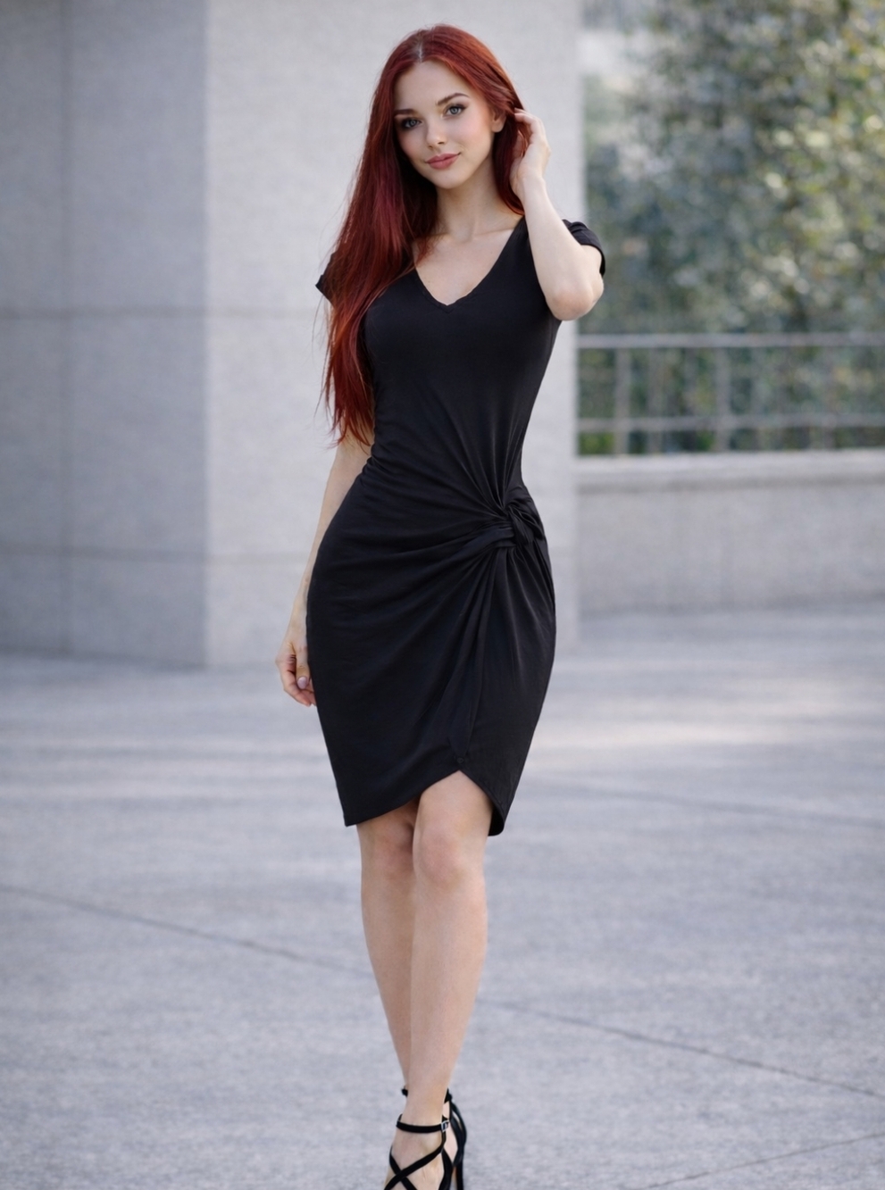NWT Highline Collective XS Black Ruched Wrap Dress | Minimalist Chic Bodycon